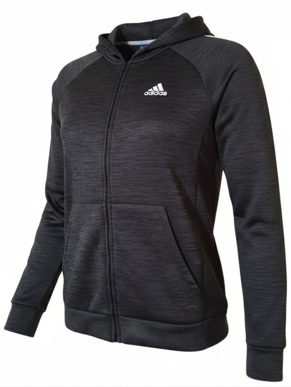 Adidas Heathered Black Full-Zip Athletic Hoodie Jacket - Size Large (14/16)